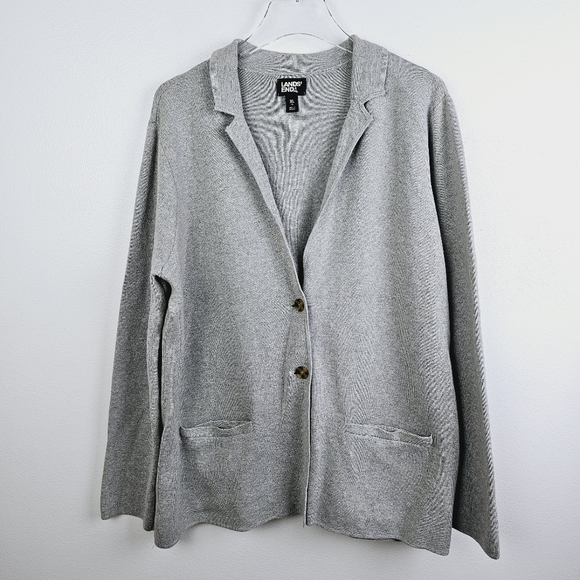 Lands' End Gray Cotton Longline Sweater Cardigan Blazer - Picture 1 of 6